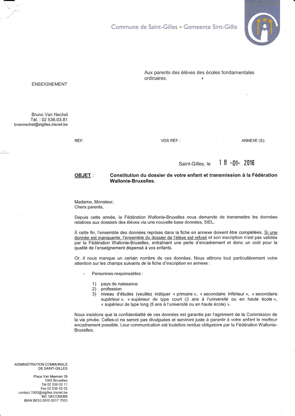 Courrier service enseignement Siel 1